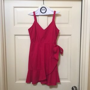 Hot pink cotton faux wrap dress